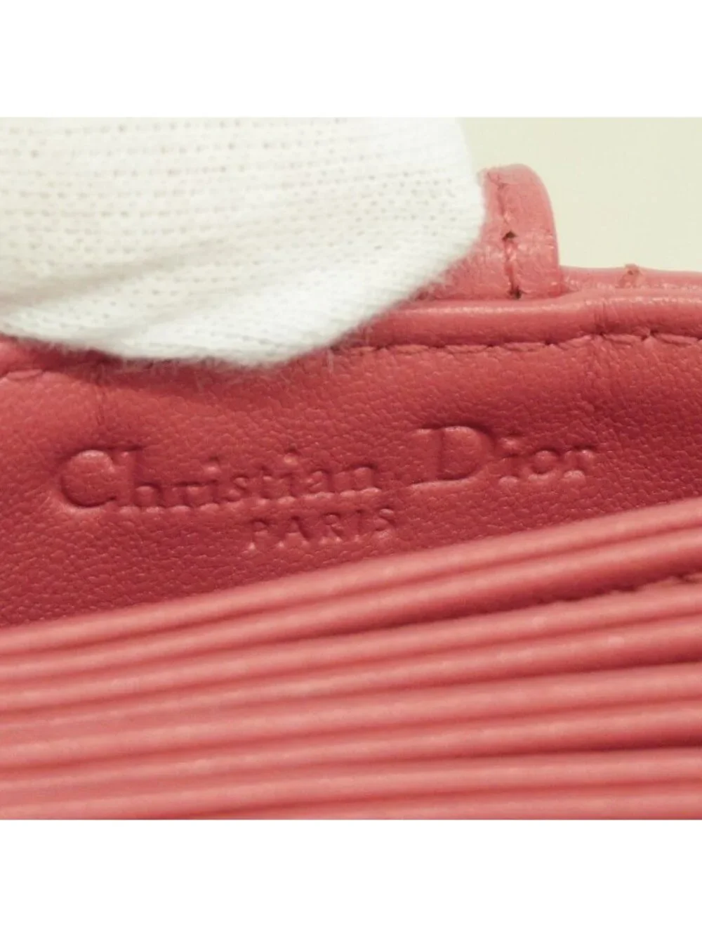 Dior Card Case Cannage Leather Pink Champagne Gold